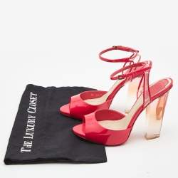 Dior Pink Patent  and PVC Plexi Clear Block Ankle Strap Sandals Size 36
