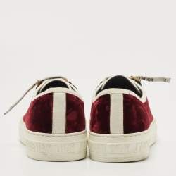 Dior Burgundy/White Velvet And Canvas Trim Walk'N'Dior Low Top Sneakers Size 39.5
