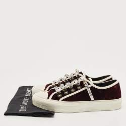 Dior Burgundy/White Velvet And Canvas Trim Walk'N'Dior Low Top Sneakers Size 39.5