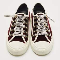 Dior Burgundy/White Velvet And Canvas Trim Walk'N'Dior Low Top Sneakers Size 39.5