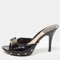 Pre Owned Dior Black Patent Leather Cannage Logo Details Slide Sandals Size 42