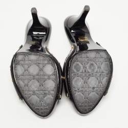 Pre Owned Dior Black Patent Leather Cannage Logo Details Slide Sandals Size 42
