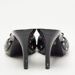 Pre Owned Dior Black Patent Leather Cannage Logo Details Slide Sandals Size 42