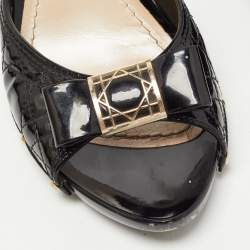 Pre Owned Dior Black Patent Leather Cannage Logo Details Slide Sandals Size 42