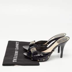 Pre Owned Dior Black Patent Leather Cannage Logo Details Slide Sandals Size 42