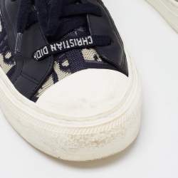Pre Owned Dior Navy Blue Oblique Knit Fabric and Leather Walk'n'Dior Sneakers Size 36