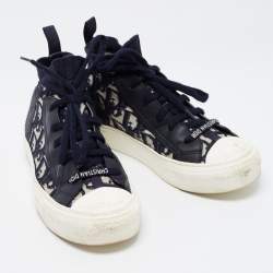 Pre Owned Dior Navy Blue Oblique Knit Fabric and Leather Walk'n'Dior Sneakers Size 36
