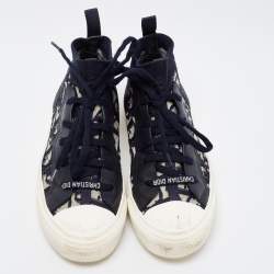 Pre Owned Dior Navy Blue Oblique Knit Fabric and Leather Walk'n'Dior Sneakers Size 36
