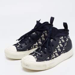 Pre Owned Dior Navy Blue Oblique Knit Fabric and Leather Walk'n'Dior Sneakers Size 36