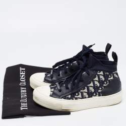 Pre Owned Dior Navy Blue Oblique Knit Fabric and Leather Walk'n'Dior Sneakers Size 36
