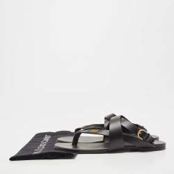 Pre Owned Dior Black Leather Flat Thong Sandals Size 39