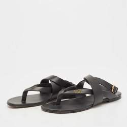 Pre Owned Dior Black Leather Flat Thong Sandals Size 39