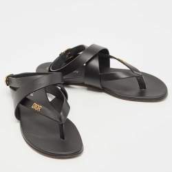 Pre Owned Dior Black Leather Flat Thong Sandals Size 39