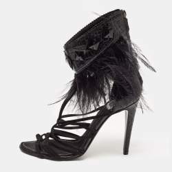 Dior Black Croc Embossed and Suede Ankle Strap Sandals Size 40