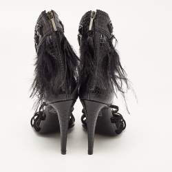 Dior Black Croc Embossed and Suede Ankle Strap Sandals Size 40