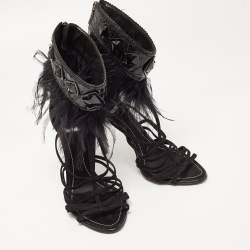 Dior Black Croc Embossed and Suede Ankle Strap Sandals Size 40