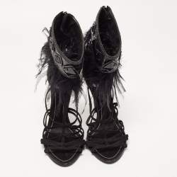 Dior Black Croc Embossed and Suede Ankle Strap Sandals Size 40