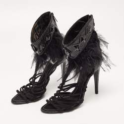 Dior Black Croc Embossed and Suede Ankle Strap Sandals Size 40