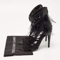 Dior Black Croc Embossed and Suede Ankle Strap Sandals Size 40