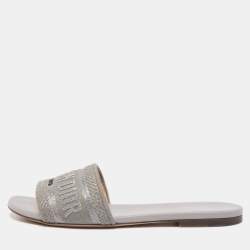 Dior Metal Grey Canvas Dway Flat Slide Sandals Size 36
