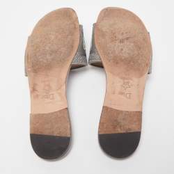 Dior Metal Grey Canvas Dway Flat Slide Sandals Size 36