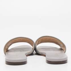 Dior Metal Grey Canvas Dway Flat Slide Sandals Size 36