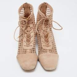 Pre Owned Dior Beige Suede and Mesh Naughtily-D Ankle Boots Size 39