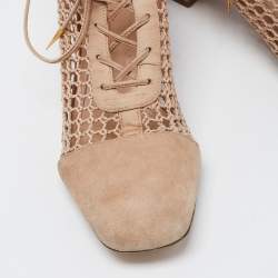 Pre Owned Dior Beige Suede and Mesh Naughtily-D Ankle Boots Size 39