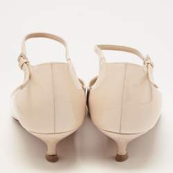 Pre Owned Dior Beige Patent Leather Ankle Strap Pumps Size 37