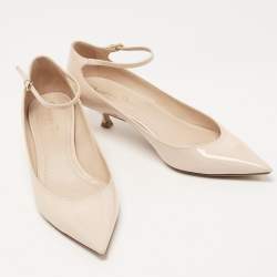 Pre Owned Dior Beige Patent Leather Ankle Strap Pumps Size 37