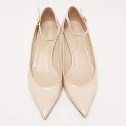 Pre Owned Dior Beige Patent Leather Ankle Strap Pumps Size 37