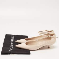 Pre Owned Dior Beige Patent Leather Ankle Strap Pumps Size 37