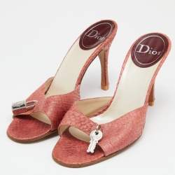 Dior Brown Python Slide Keys Embellished Sandals Size 37.5
