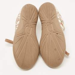 Pre Owned Dior Cream/Brown Oblique Canvas and Leather Floral Embroidered Low Top Sneakers Size 34