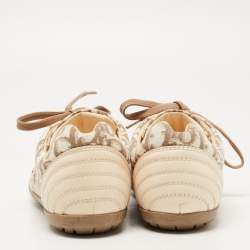 Pre Owned Dior Cream/Brown Oblique Canvas and Leather Floral Embroidered Low Top Sneakers Size 34