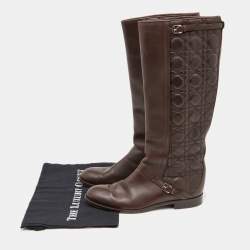 Pre Owned Dior Brown Cannage Leather Riding Knee Length Boots Size 39