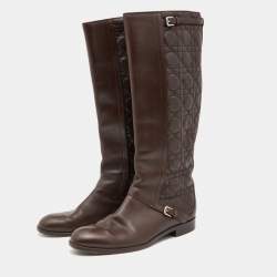 Pre Owned Dior Brown Cannage Leather Riding Knee Length Boots Size 39