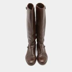 Pre Owned Dior Brown Cannage Leather Riding Knee Length Boots Size 39