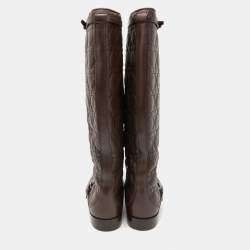 Pre Owned Dior Brown Cannage Leather Riding Knee Length Boots Size 39