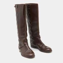 Pre Owned Dior Brown Cannage Leather Riding Knee Length Boots Size 39
