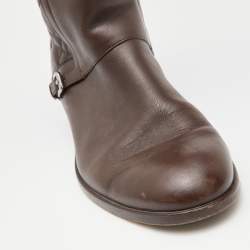 Pre Owned Dior Brown Cannage Leather Riding Knee Length Boots Size 39