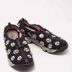 Dior Black Crystal Embellished Mesh Fusion Sneakers Size 38.5