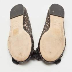 Pre Owned Dior Black/Pink Laser Cut Leather Bow Ballet Flats Size 36