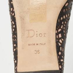 Pre Owned Dior Black/Pink Laser Cut Leather Bow Ballet Flats Size 36