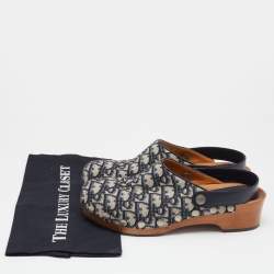 Dior Beige/Blue Oblique Canvas Diorquake Slingback Clogs Size 39
