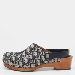 Dior Beige/Blue Oblique Canvas Diorquake Slingback Clogs Size 39