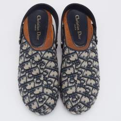 Dior Beige/Blue Oblique Canvas Diorquake Slingback Clogs Size 39