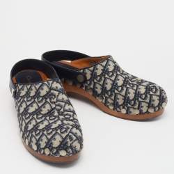 Dior Beige/Blue Oblique Canvas Diorquake Slingback Clogs Size 39