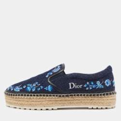 Dior Blue Floral Embroidered Denim Prairie Espadrille Sneakers Size 37