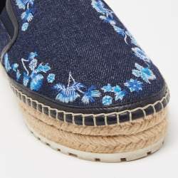 Dior Blue Floral Embroidered Denim Prairie Espadrille Sneakers Size 37